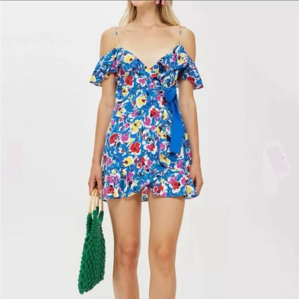 Topshop Blue Floral Wrap Dress Size 8